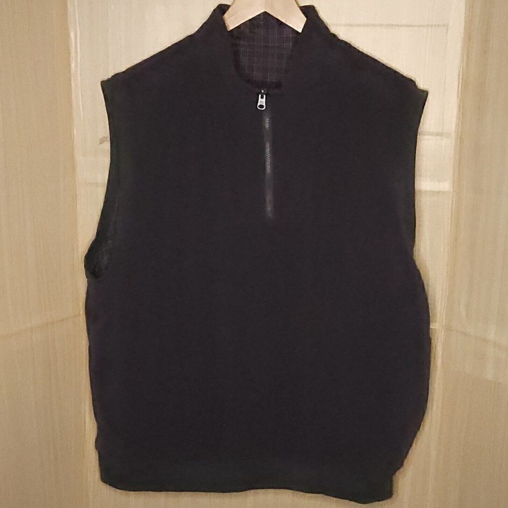 Stone Hill Mens Grey Plaid Reversible Fleece Windbreaker Vest XXL